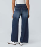 Halara Flex™ Jean Large Casual Taille Haute Poches Multiples Tricot Extensible Délavé