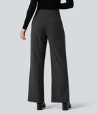 Pantalon tailleur rayé coupe droite taille haute avec poches