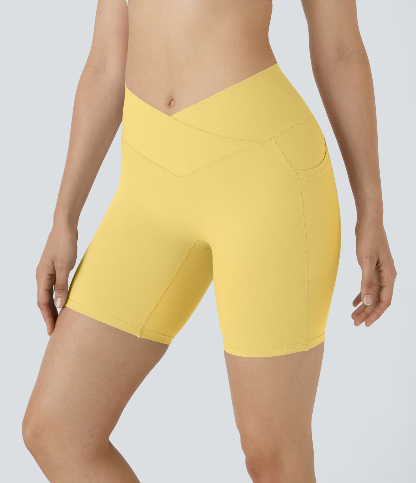 Softlyzero™ Short 17,5cm Yoga Taille Haute Crossover avec Poches Latérales