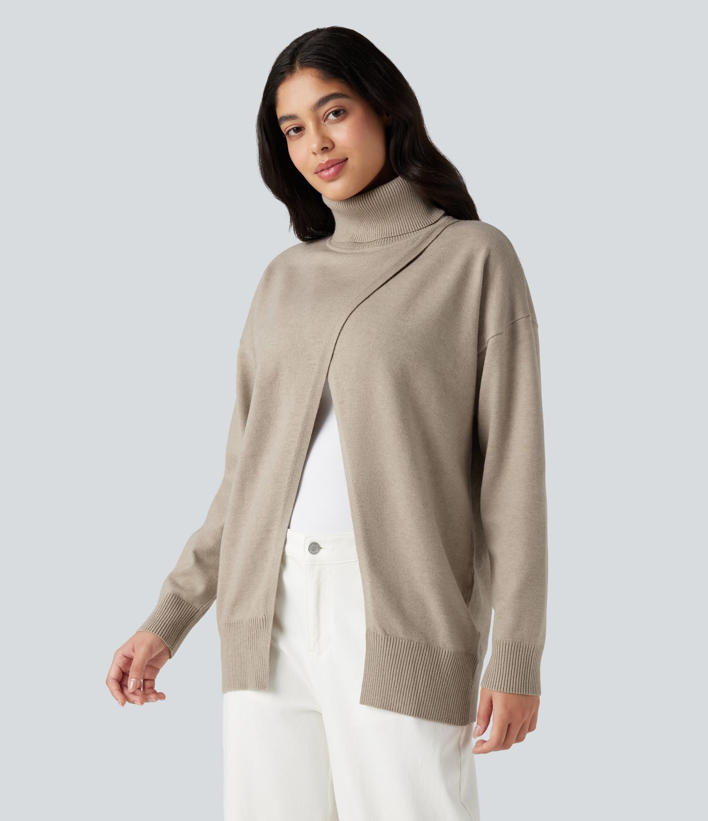 Pull tailleur col montant manches longues - Réversible devant et dos