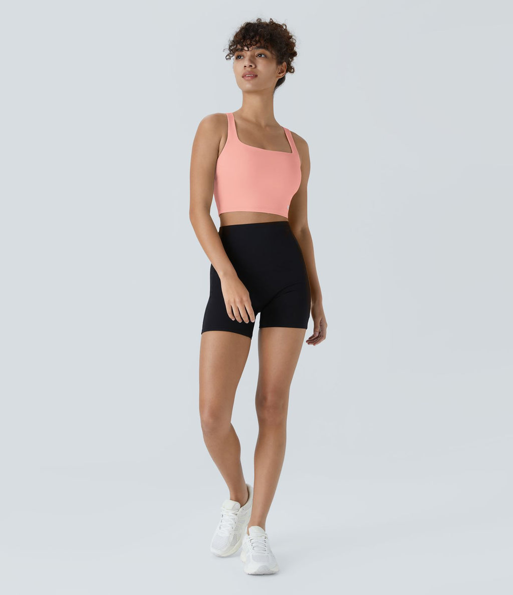 Débardeur yoga court SoftlyZero™ Airy col carré dos nu bretelles croisées effet frais InstantCool, bonnets A-C, protection solaire UPF50+