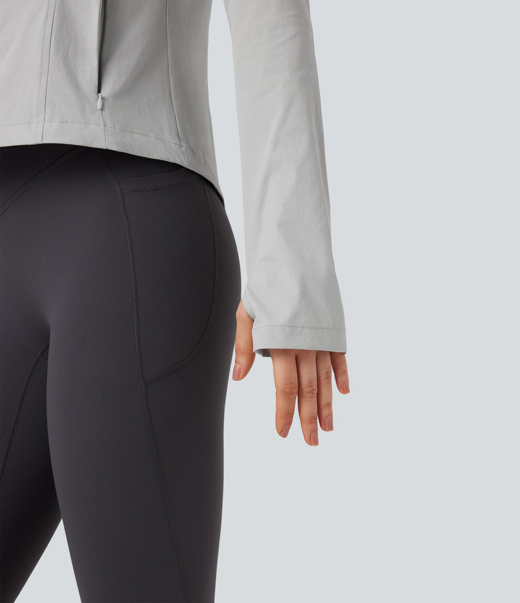 Veste de randonnée à capuche, manches longues, passants pouces et zip avec poches - UPF40+