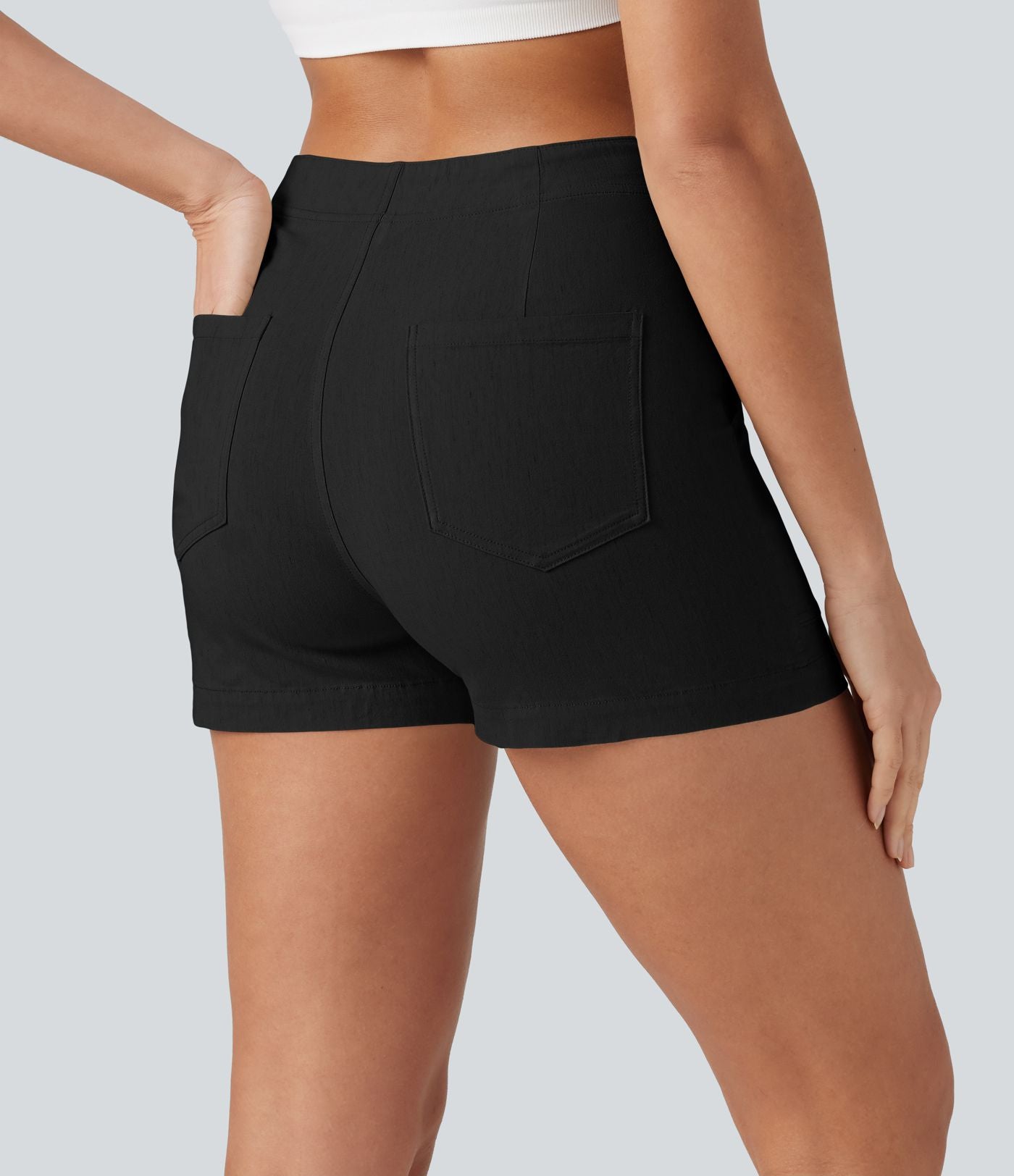Short taille haute décontracté en lin stretch 7,5 cm avec poches
