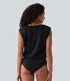 Body décontracté col V manches courtes avec épaulettes