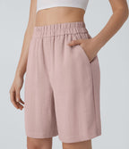 Short Bermuda Décontracté Taille Haute avec Poches Latérales