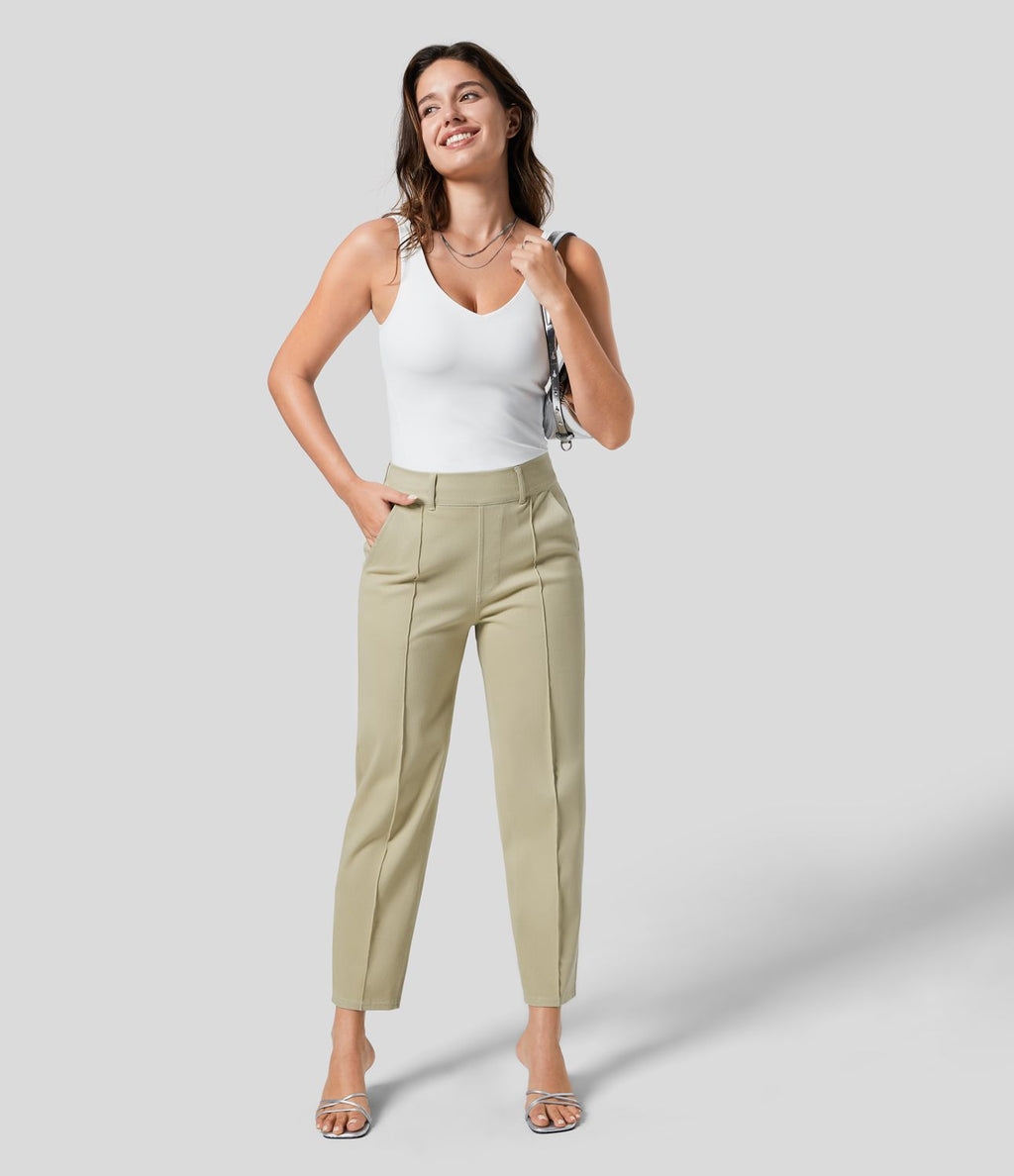 Halara Flex™ Jean Casual Tapered en Tricot Extensible Coloré avec Taille Haute et Poches Latérales