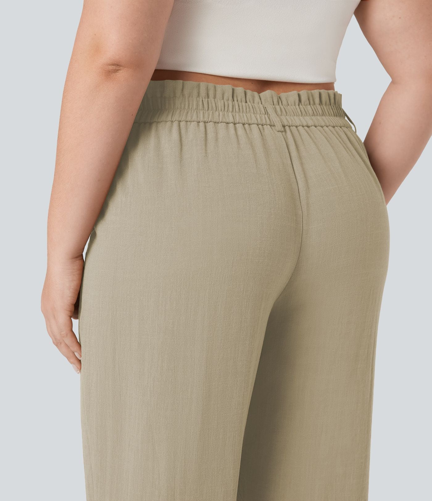 Pantalon de villégiature capri effet lin, grande taille, taille haute, avec poches