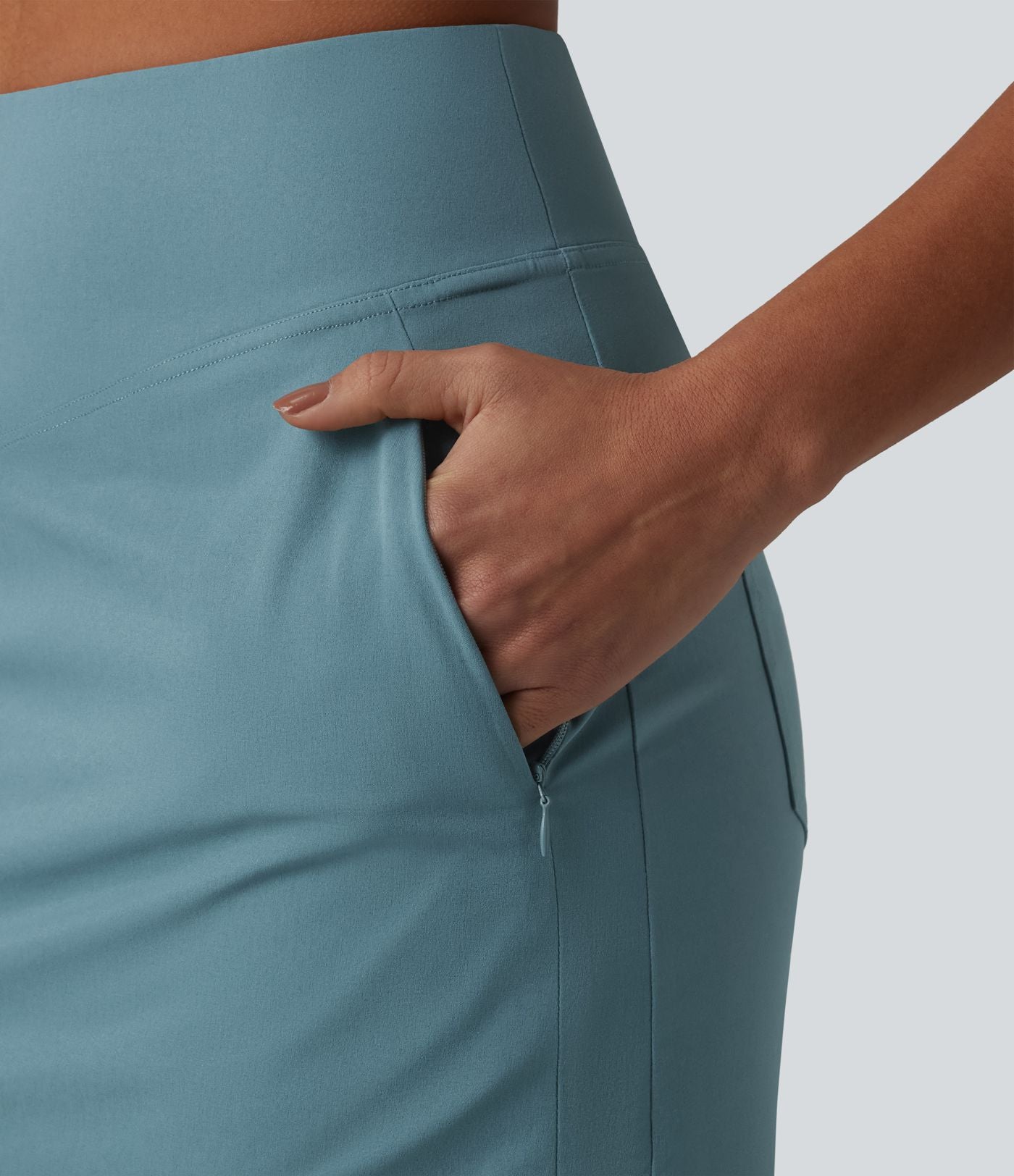 Jupe mini casual 2-en-1 trapèze taille haute en popeline extensible avec poches