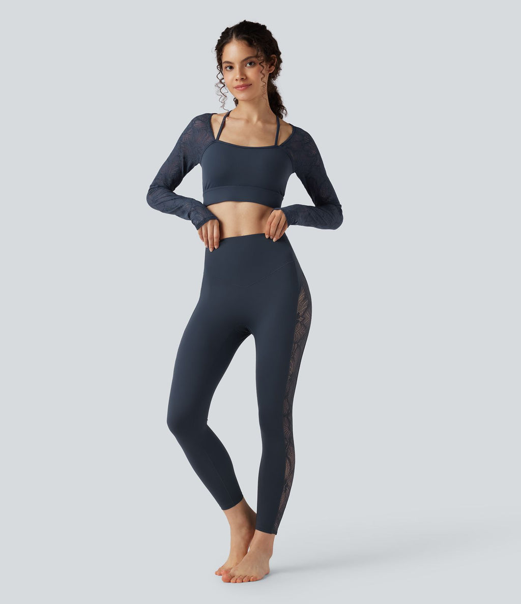 Legging de yoga gainant taille haute avec dentelle contrastée et poche Halara UltraSculpt™