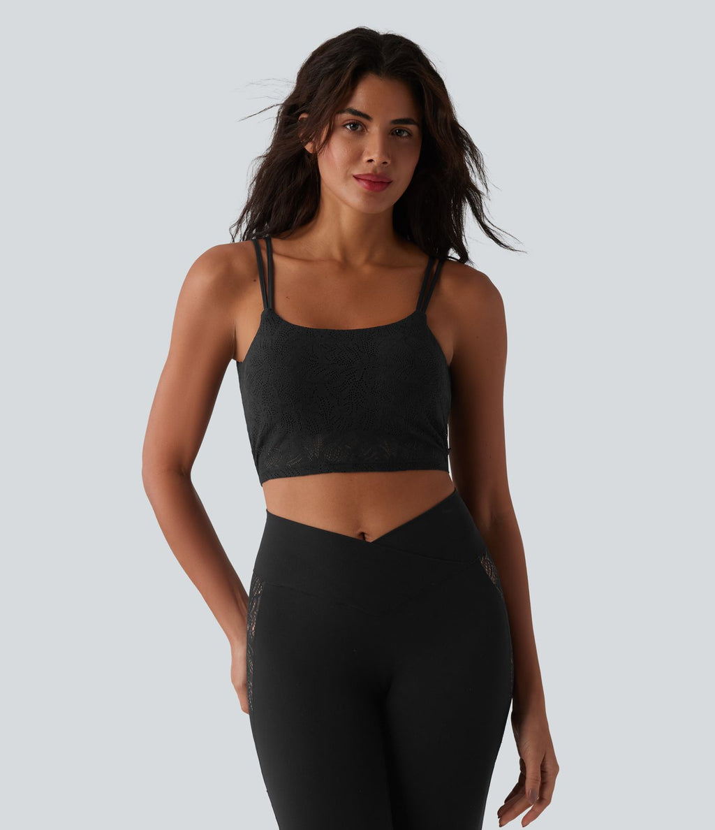 Brassière de sport courte SoftlyZero™ col U en dentelle