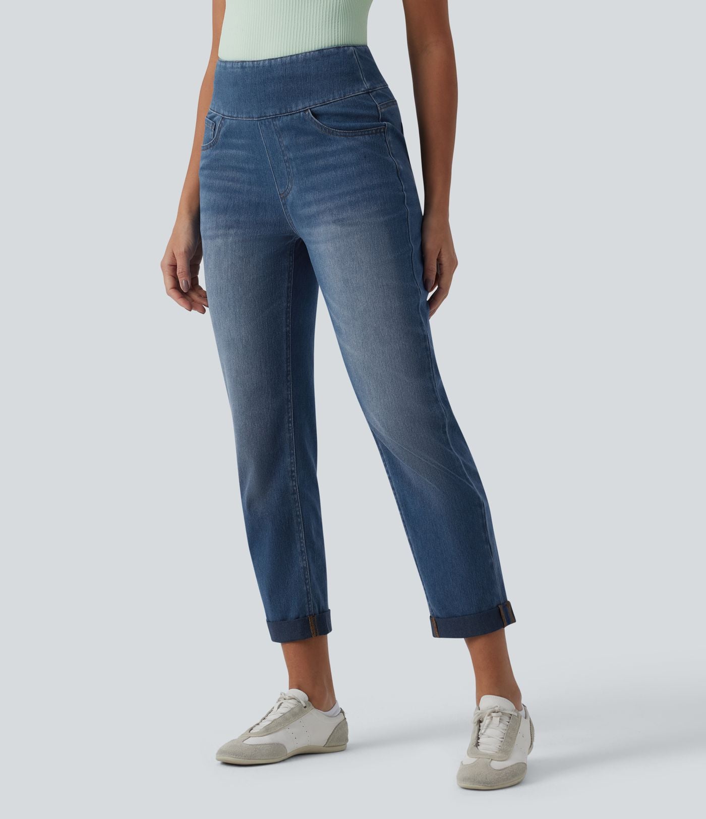 Halara Flex™ Jean 7/8 casual taille haute ventre plat à ourlet retroussé, avec poches