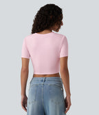 Crop-top Halara décontracté en jersey de coton, col rond, manches courtes