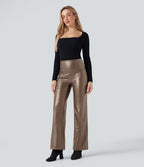 Pantalon similicuir évasé gainant taille haute stretch avec poches