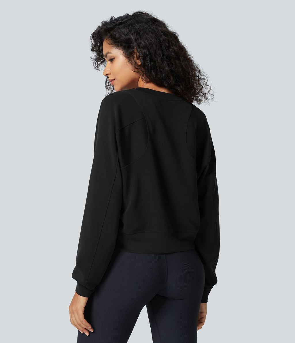 Sweatshirt Casual Solide à Manches Raglan et Col Rond
