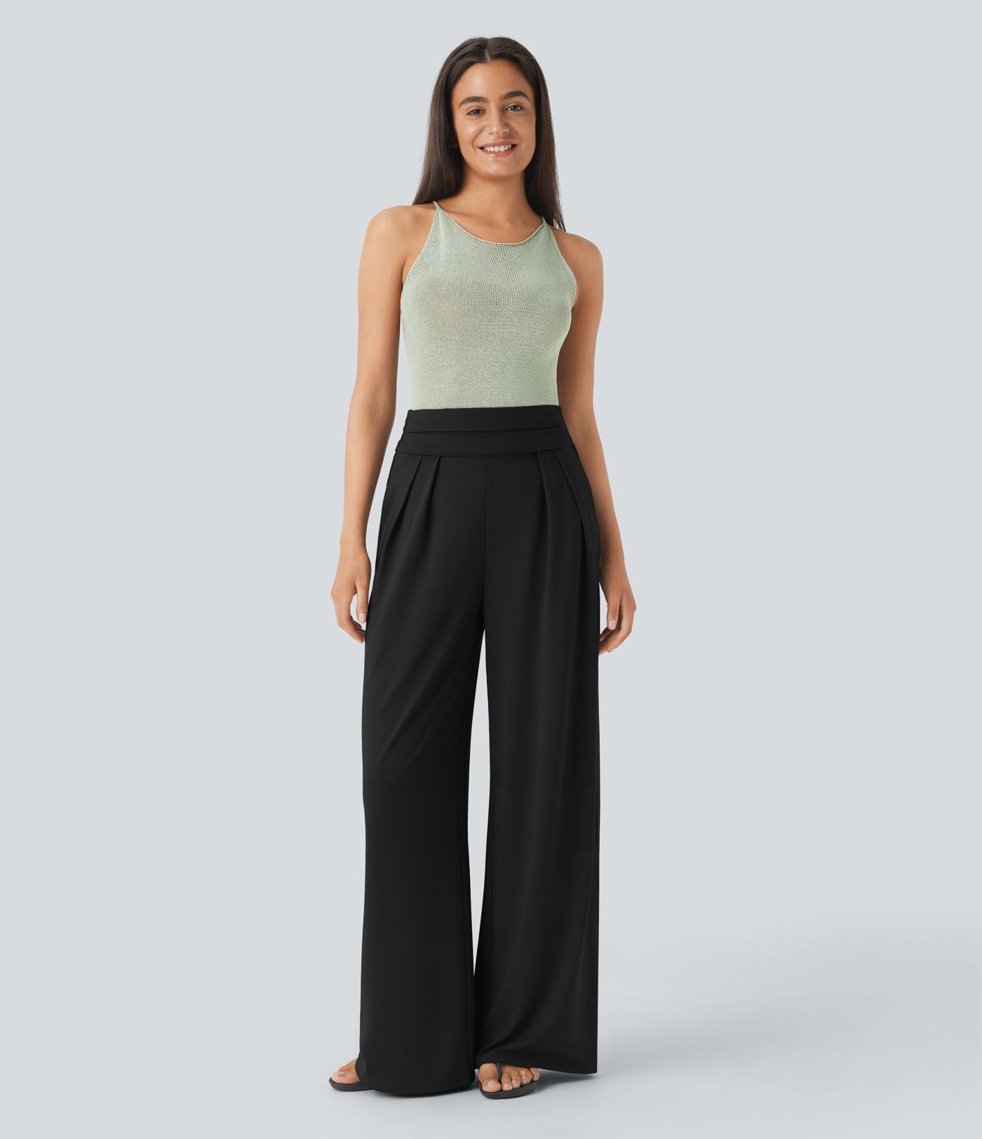 Pantalon large très taille haute gainant avec poches