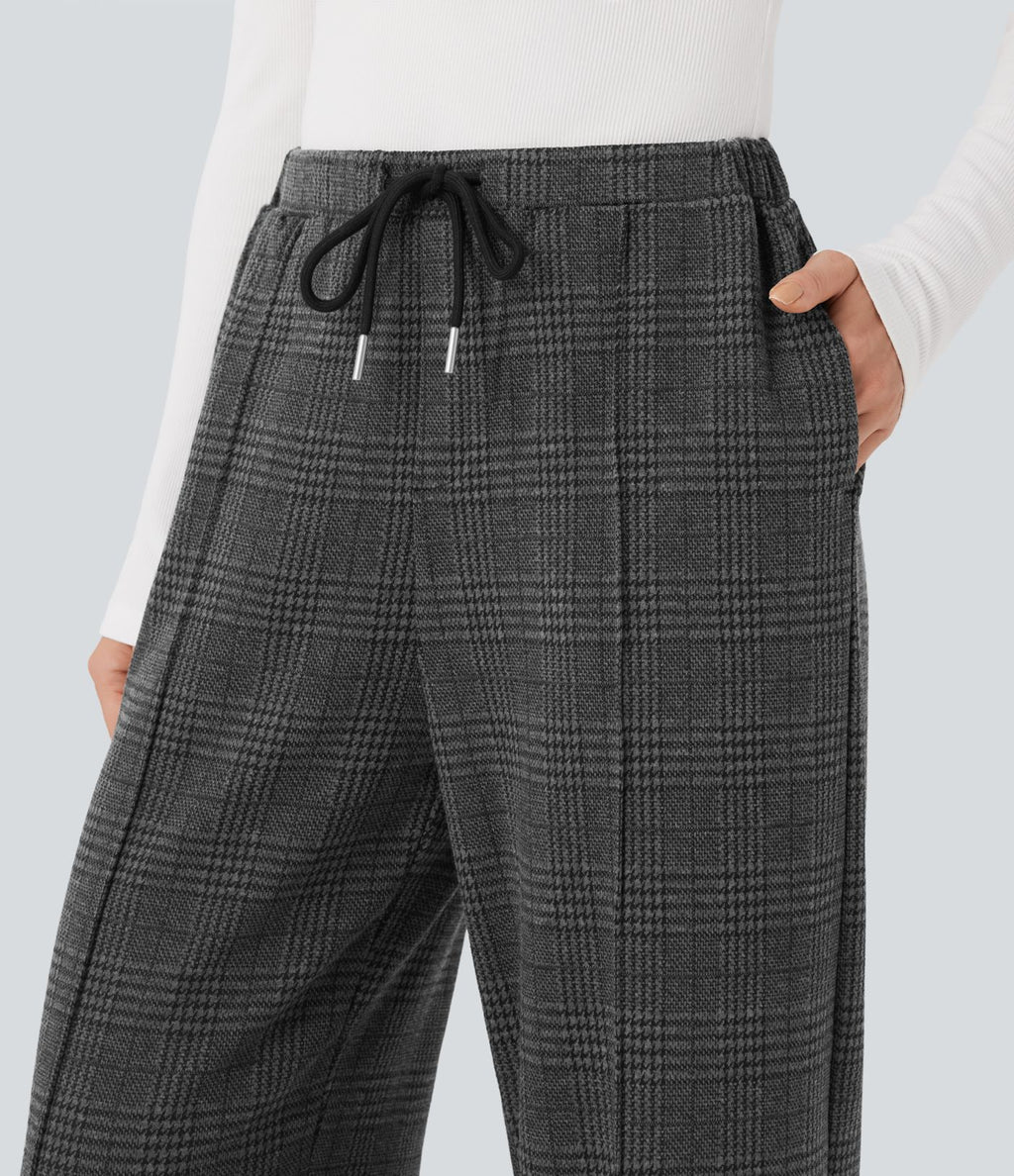 Pantalon tailleur droit Halara Flex™ taille mi-haute à carreaux avec cordon et poches