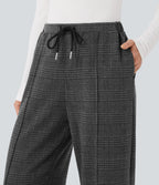 Pantalon tailleur droit Halara Flex™ taille mi-haute à carreaux avec cordon et poches
