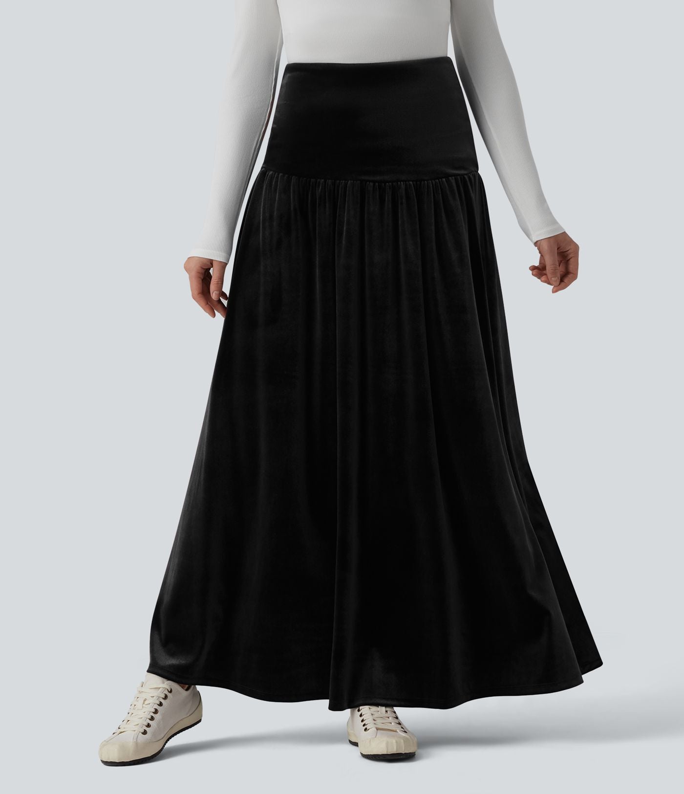 Jupe longue casual trapèze velours taille haute