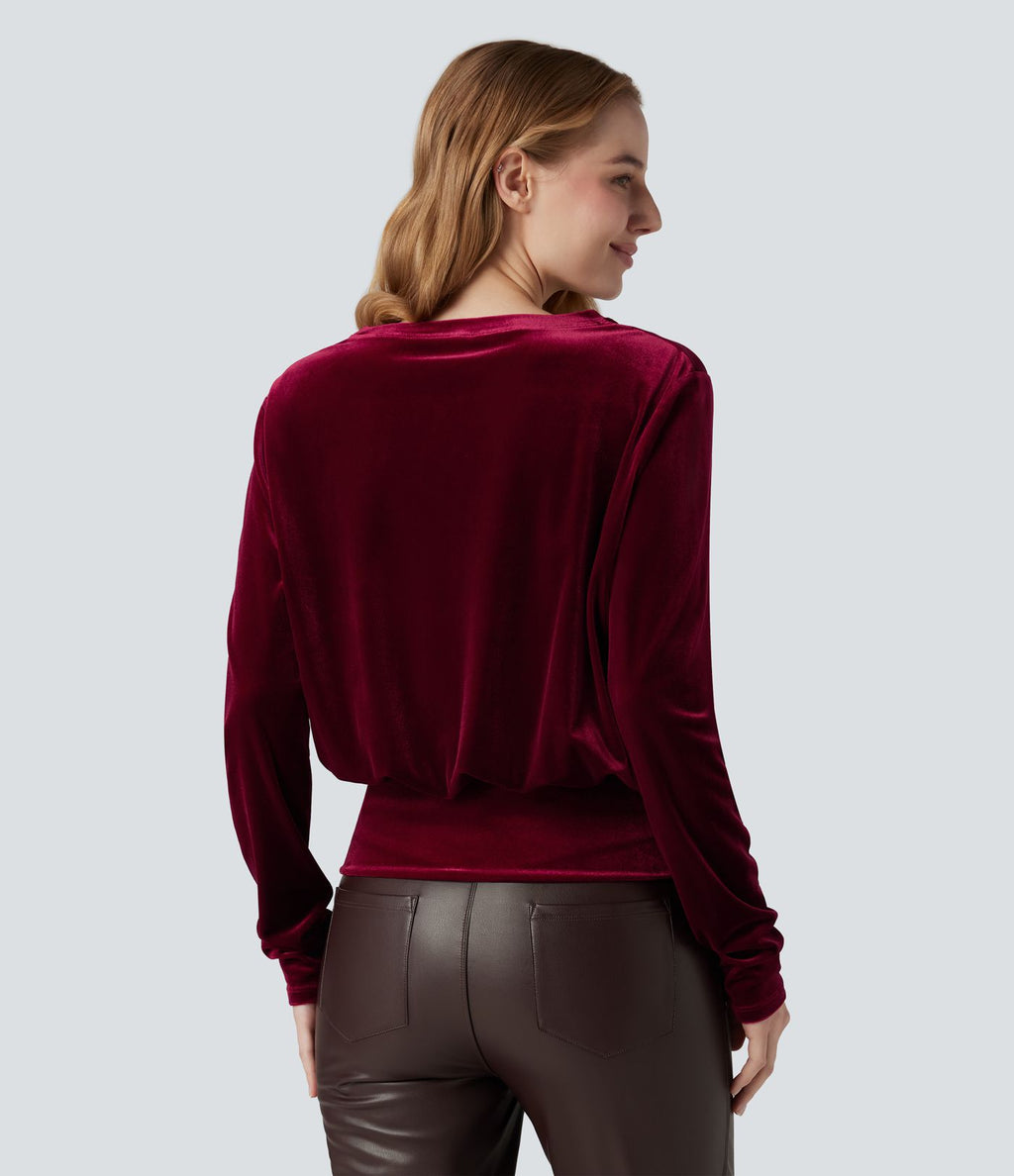 Top velours col rond manches longues
