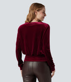 Top velours col rond manches longues