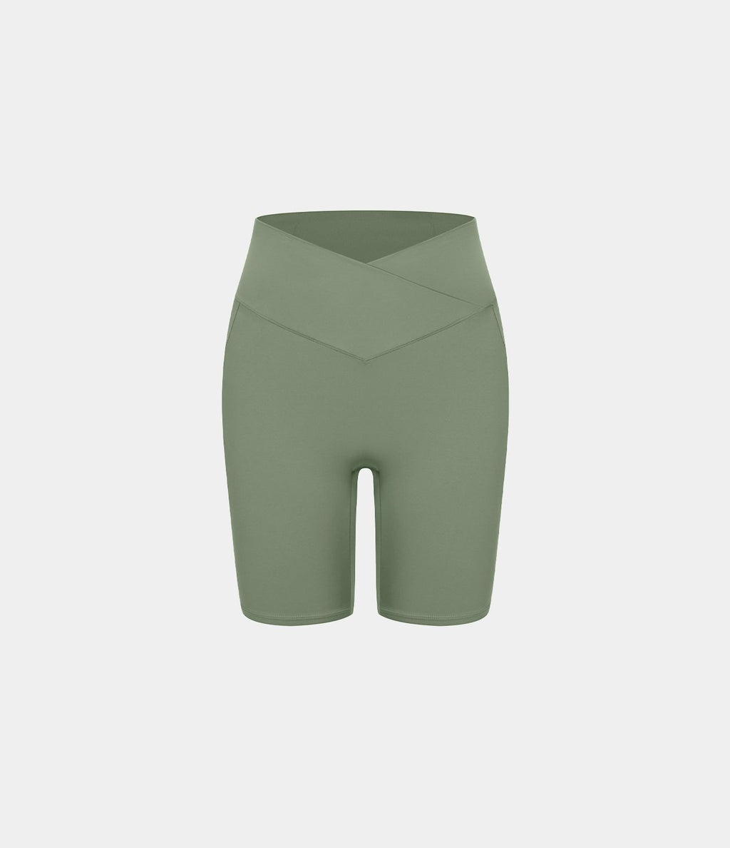 Softlyzero™ Short 17,5cm Yoga Taille Haute Crossover avec Poches Latérales