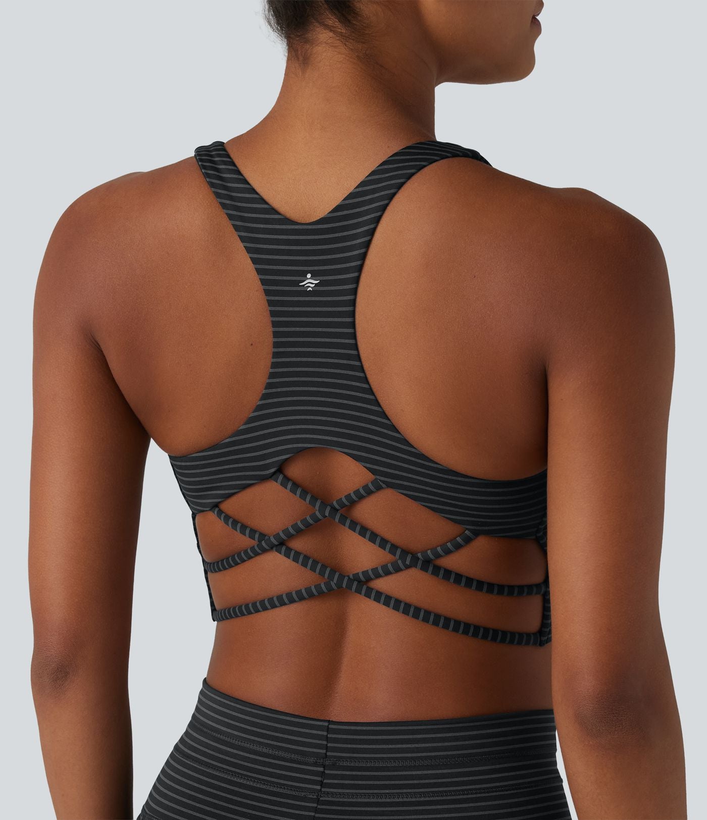 Brassière de sport yoga à rayures dos nageur croisé maintien léger avec soutien-gorge intégré