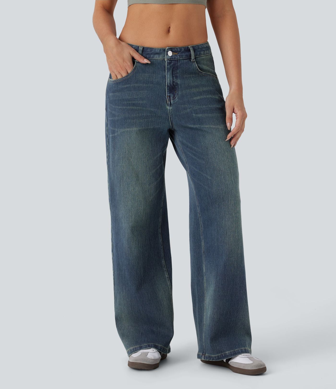 Jean ample délavé taille basse Halara Flex™ à poches multiples