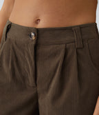 Pantalon en velours côtelé décontracté taille moyenne avec poches latérales