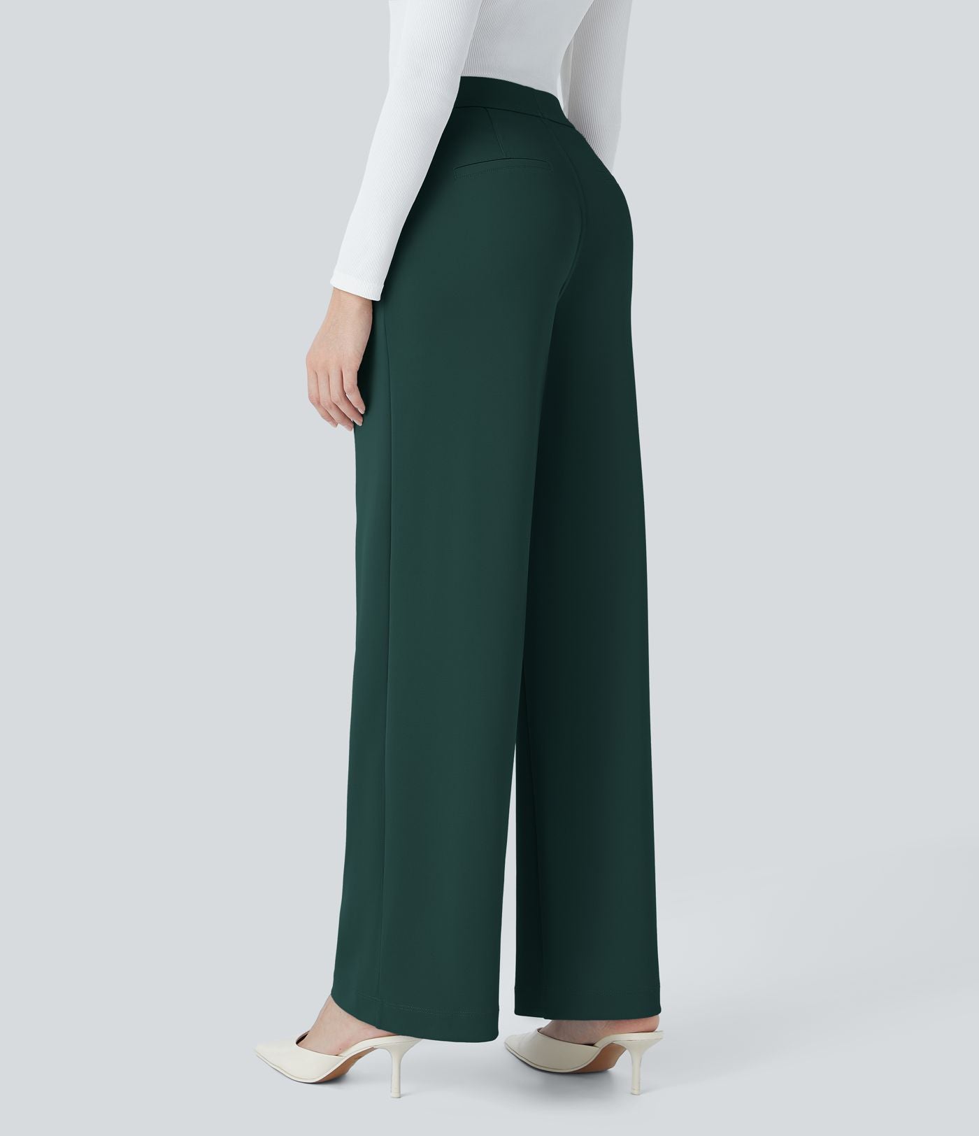 Halara Flex™ Pantalon Tailleur Droit à Taille Haute avec Pli Poches Latérales en Crêpe