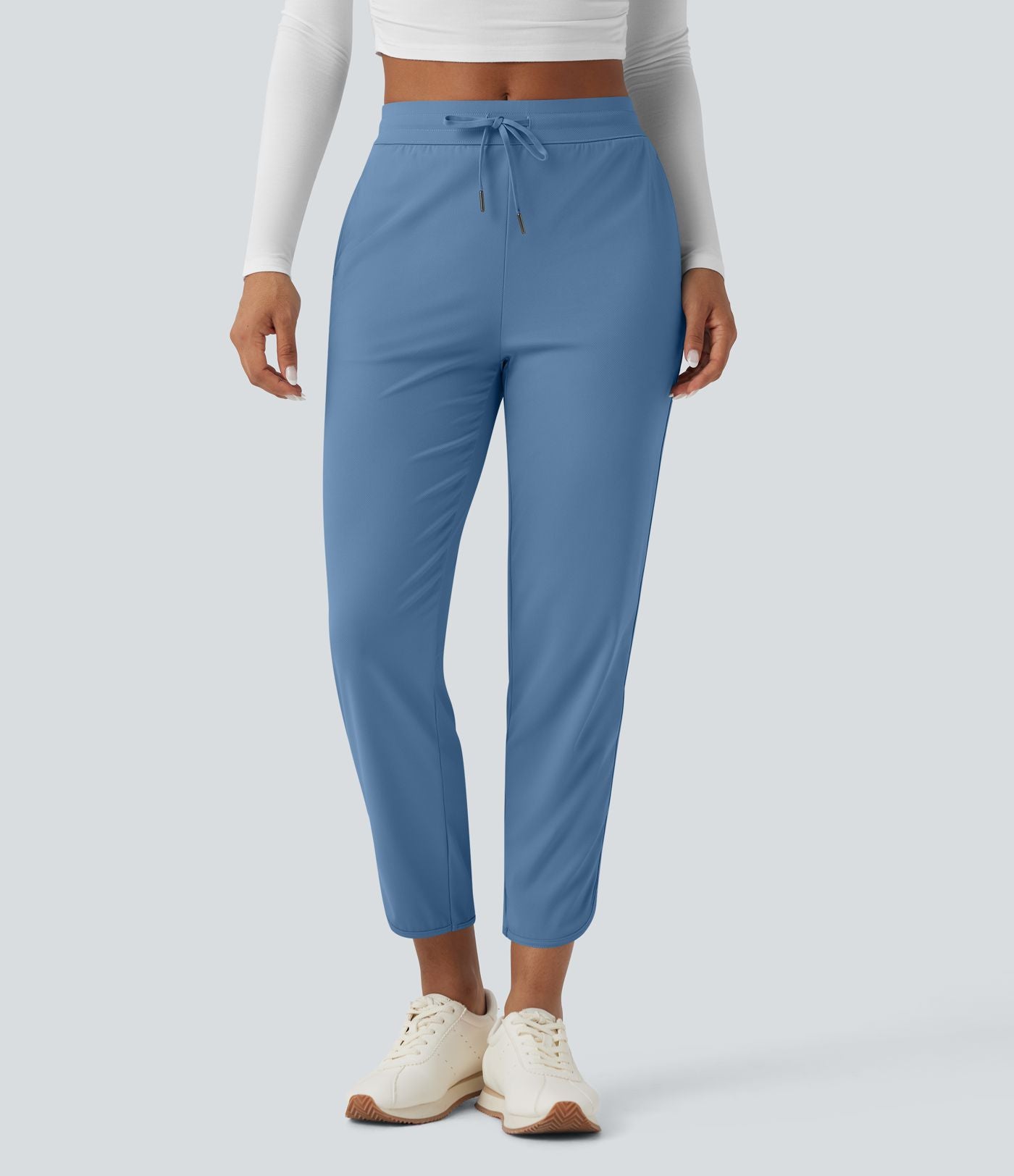 Pantalon de golf fuselé, taille mi-haute, cordon, ourlet courbé, séchage rapide, avec poches—UPF40+