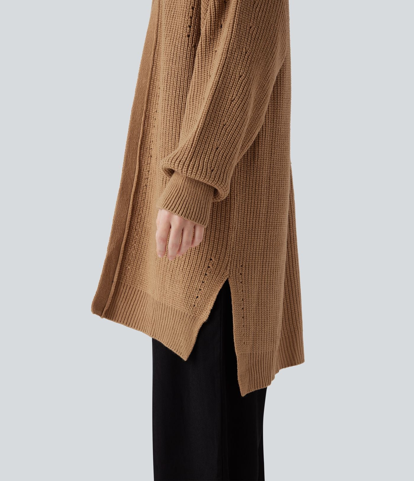 Cardigan long manches évêque avec fentes et découpes