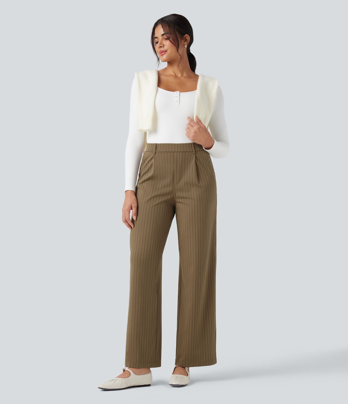 Pantalon Halara Flex™ tailleur droit taille haute rayé effet frais InstantCool avec poches