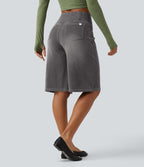 Short en jean ample Halara Flex™ taille haute croisé gainant décontracté avec poches