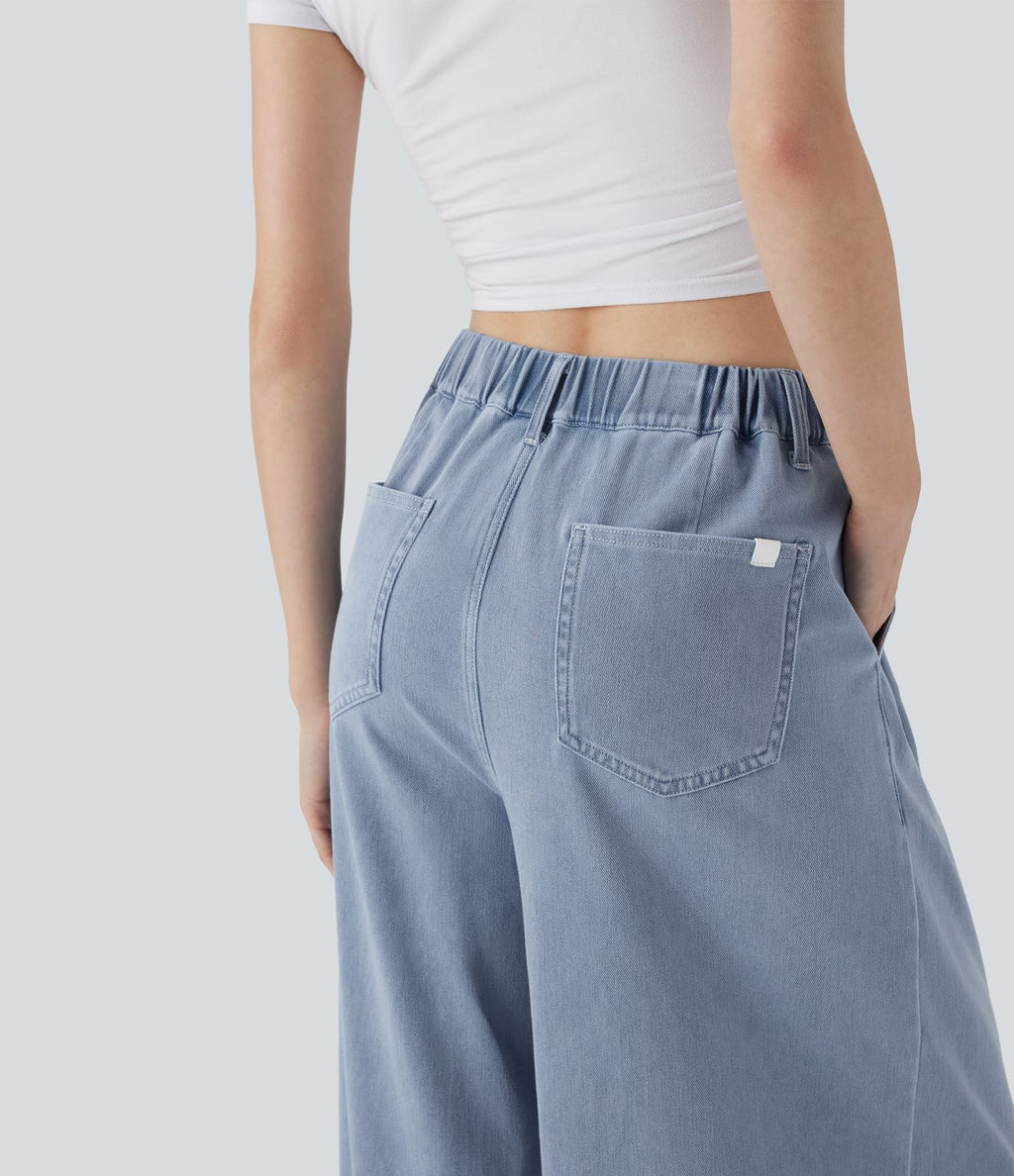 Jean palazzo ample et fluide Halara Flex™ Cool Touch en denim extensible tricoté à taille haute, séchage rapide et multiples poches
