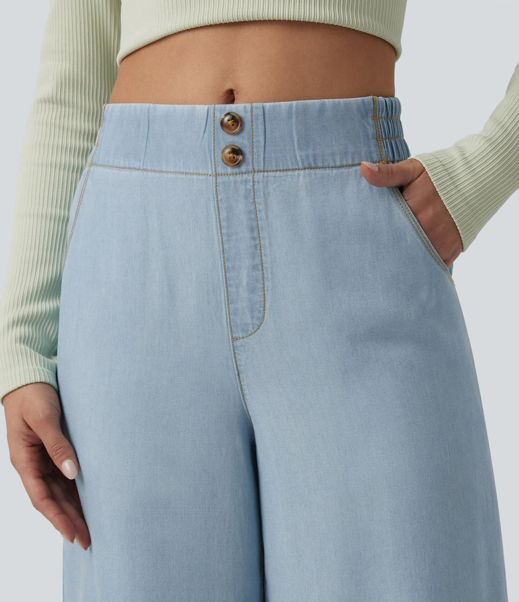 Jean 7/8 ample drapé en lyocell taille mi-haute avec poches
