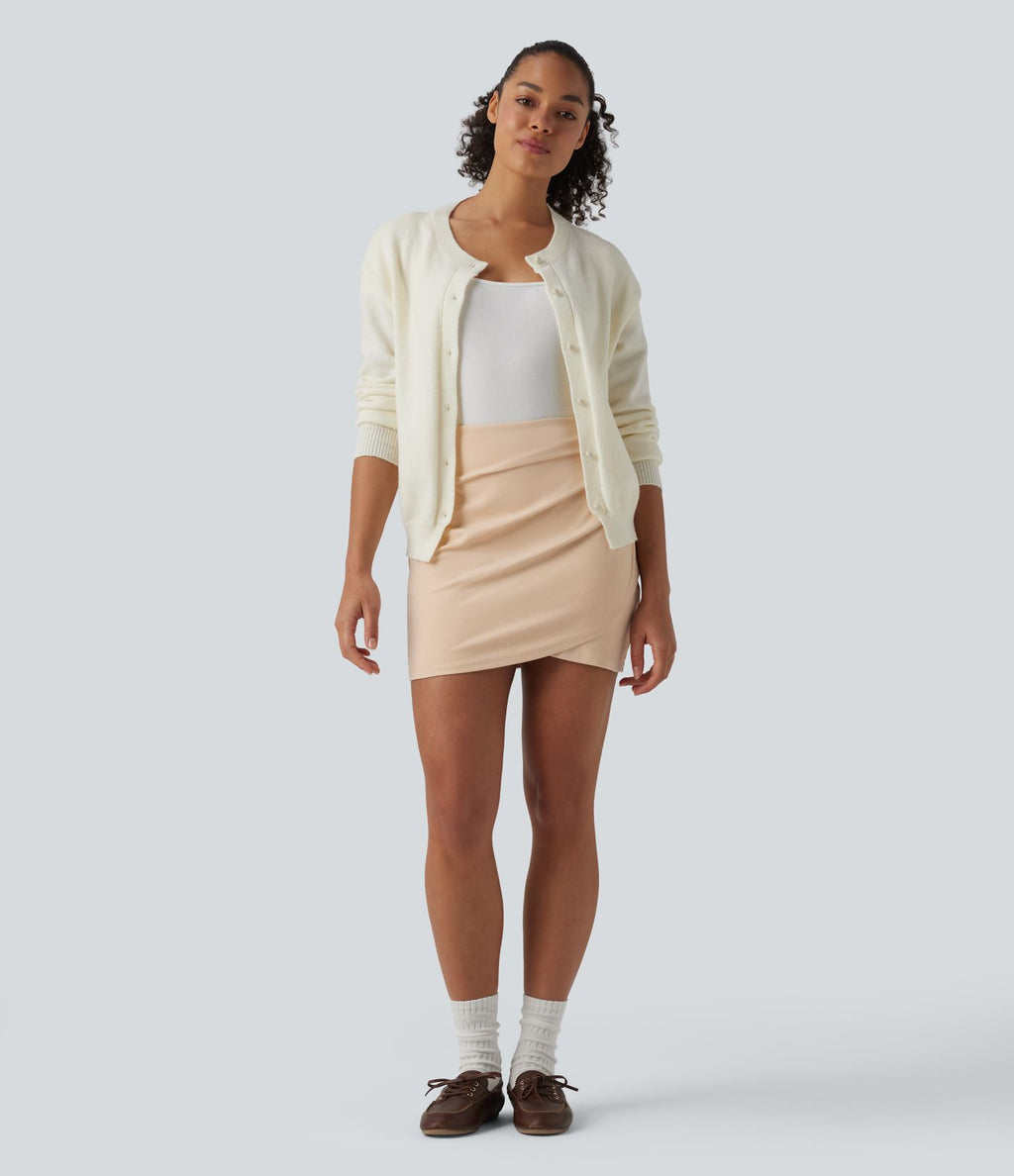 Jupe mini moulante décontractée effet daim taille haute froncée à ourlet croisé