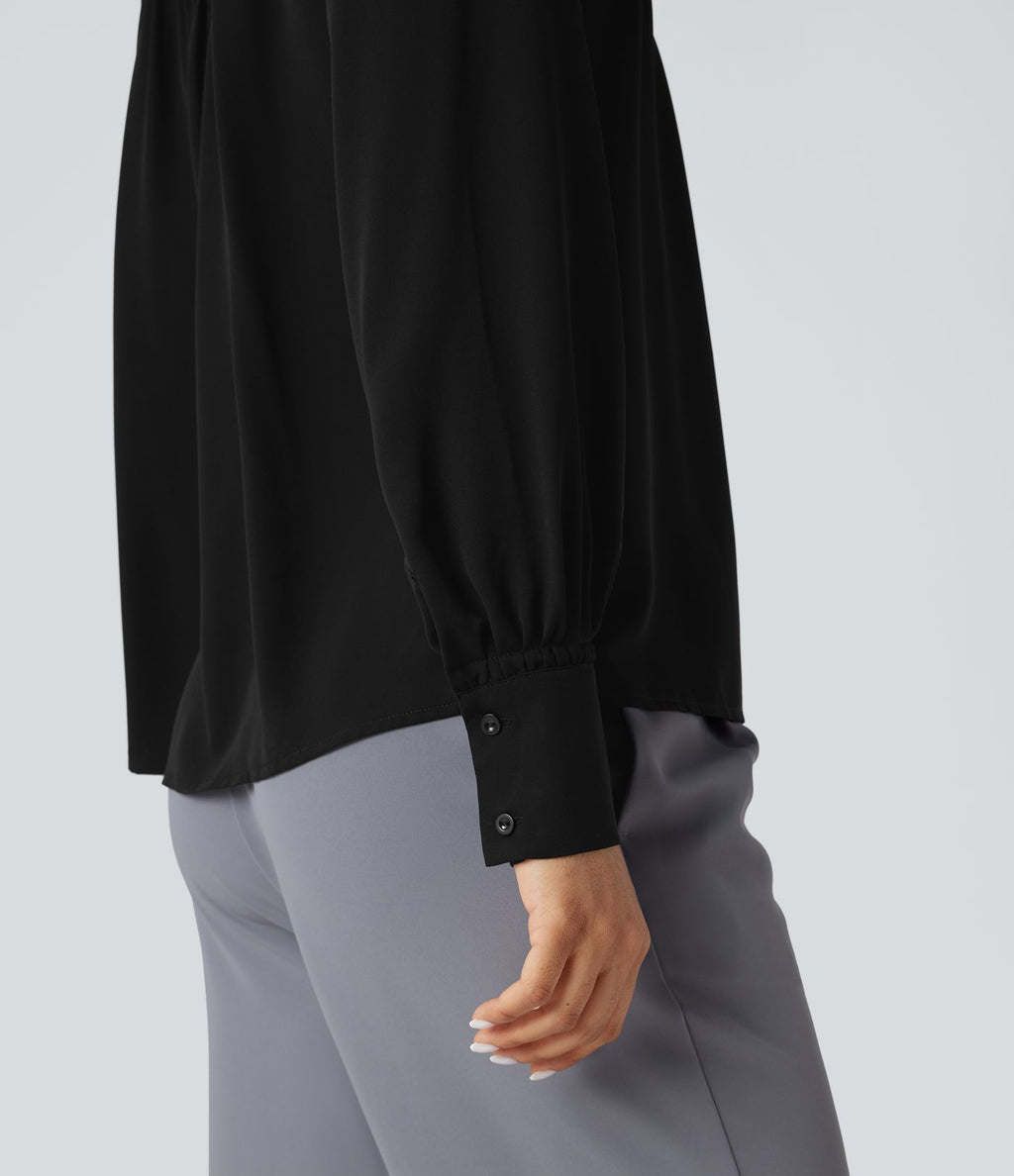 Chemise tailleur col montant dentelle contrastante manches longues
