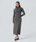 Robe mi-longue col montant manches longues