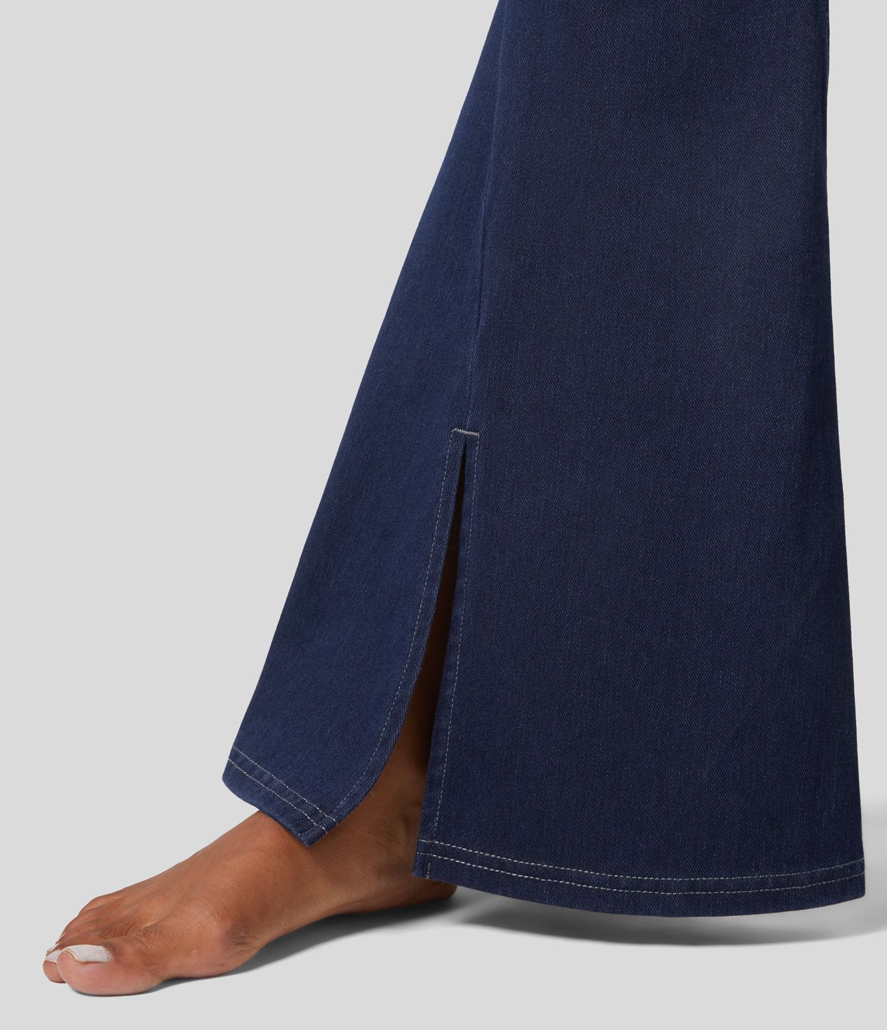 Halara Flex™ Jean Évasé Causal Tricot Extensible Taille Haute avec Poches Latérales Ourlet Fendu