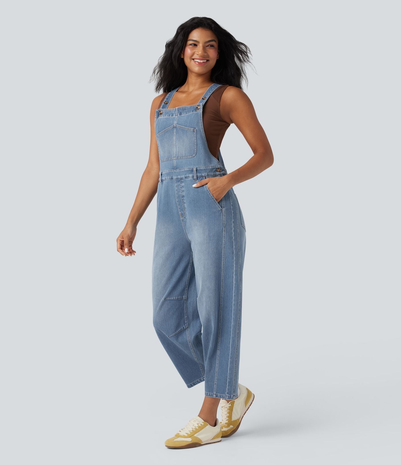 Salopette denim Halara Flex™ 7/8 coupe barrel avec poches