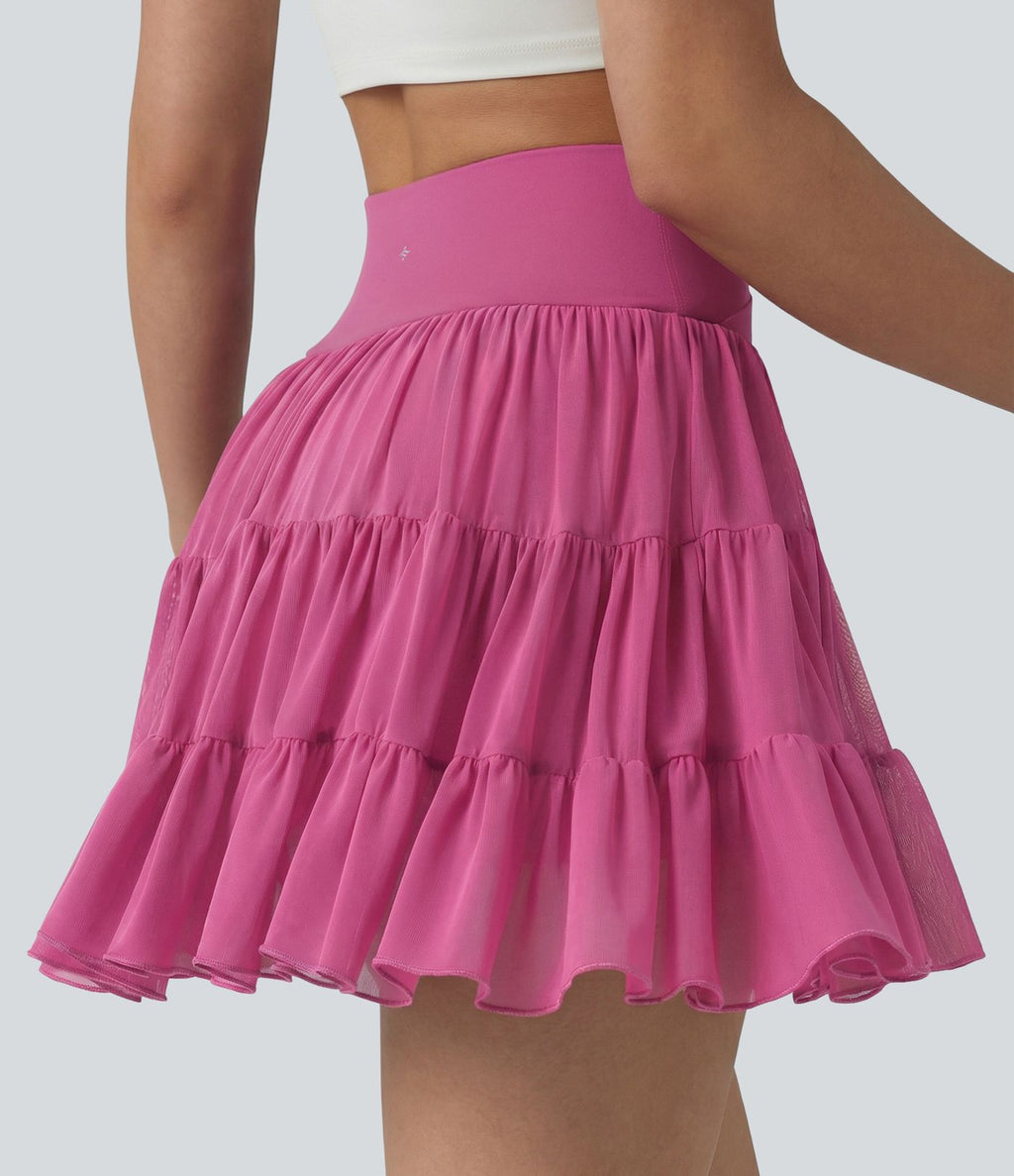 Jupe-short de tennis mini taille haute croisée fluide avec poches