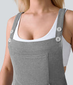 Salopette Casual Bretelles Ajustables Boutonnés Multiples Poches Plis et Tissu Gaufré