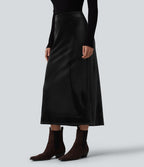 Jupe midi tailleur en velours taille haute