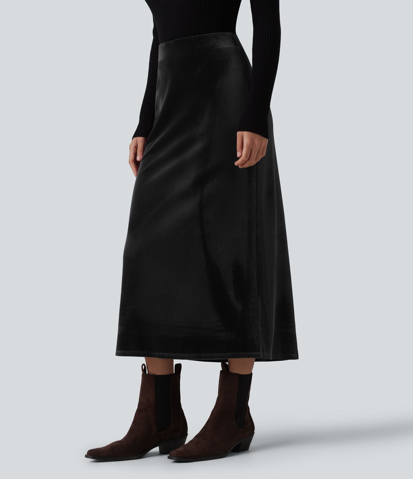 Jupe midi tailleur en velours taille haute