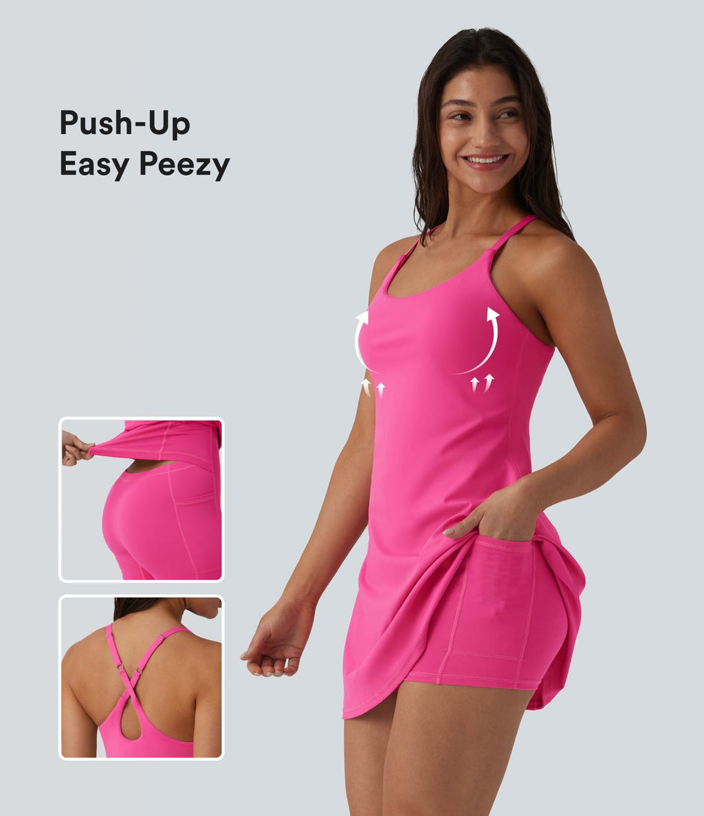 Robe de danse SoftlyZero™ Plush effet push-up dos nu avec bretelles réglables croisées et brassière intégrée – Édition Easy Peasy