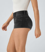 Halara Flex™ Shorts Casual en Denim Tricot Extensible à Taille Mi-Haute avec Poches Arrière