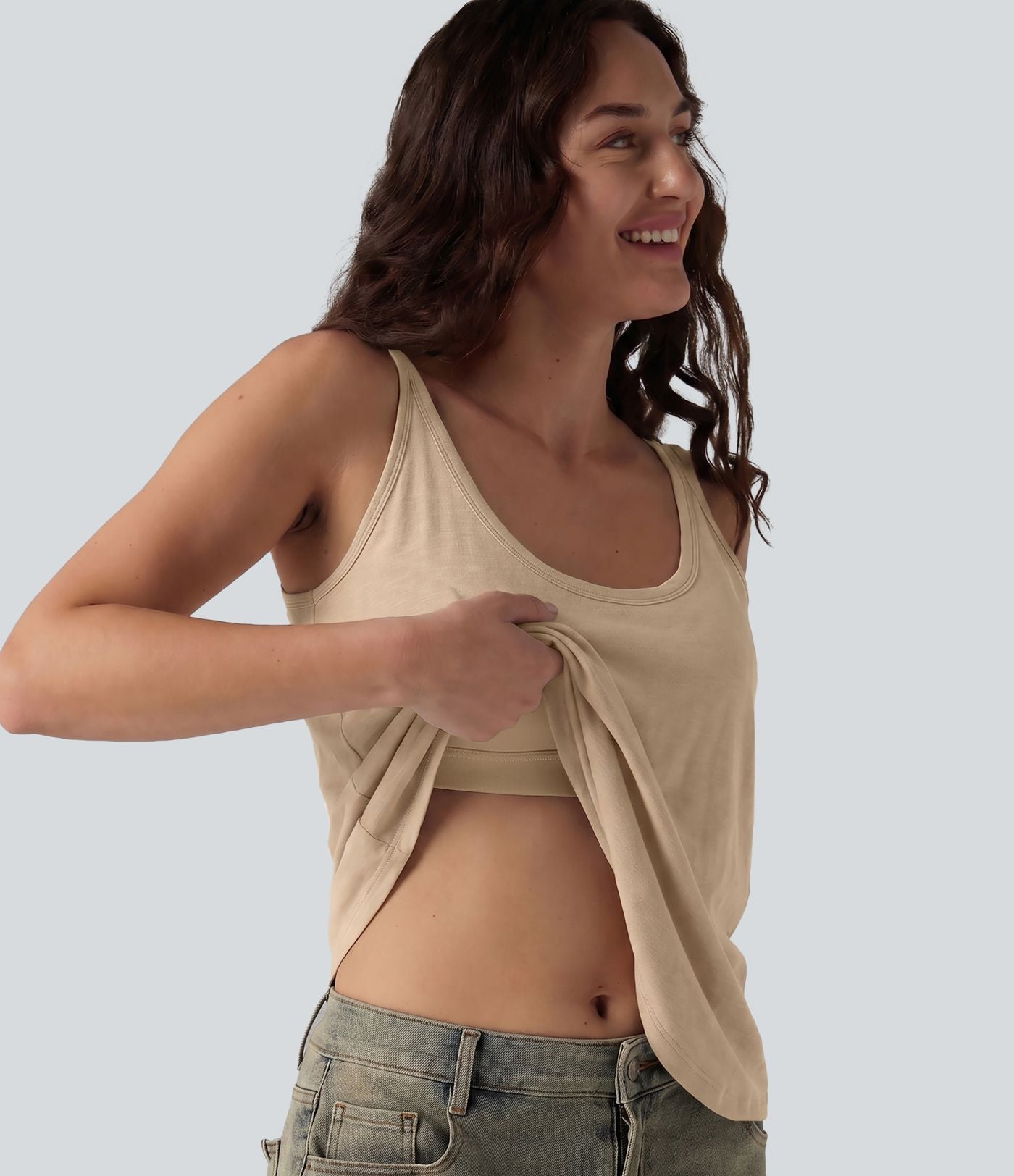 Débardeur décontracté à col en U et brassière intégrée