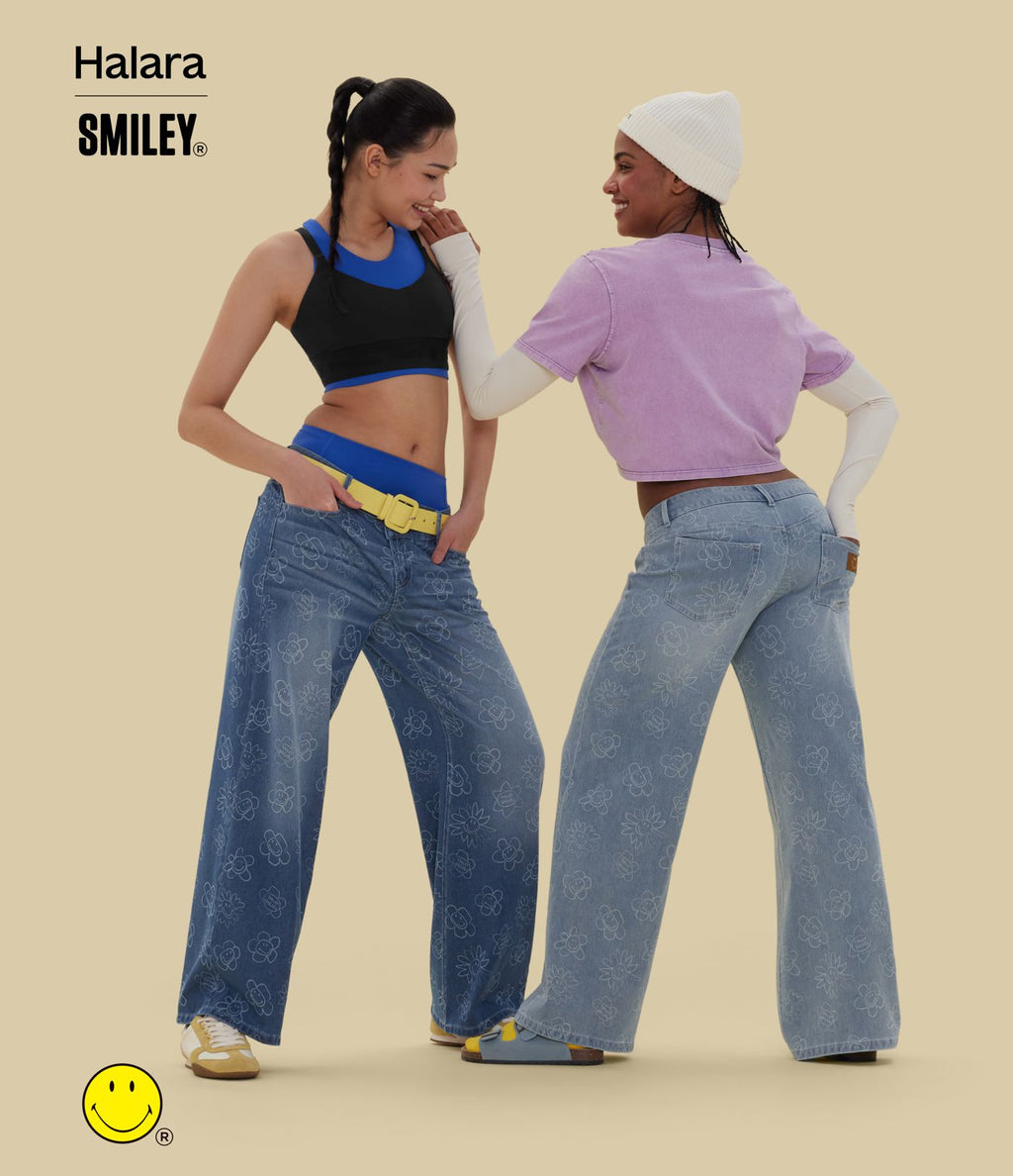 Halara X Smiley® Halara Flex™ Jean large décontracté asymétrique taille basse en lyocell délavé avec poches