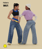Halara X Smiley® Halara Flex™ Jean large décontracté asymétrique taille basse en lyocell délavé avec poches