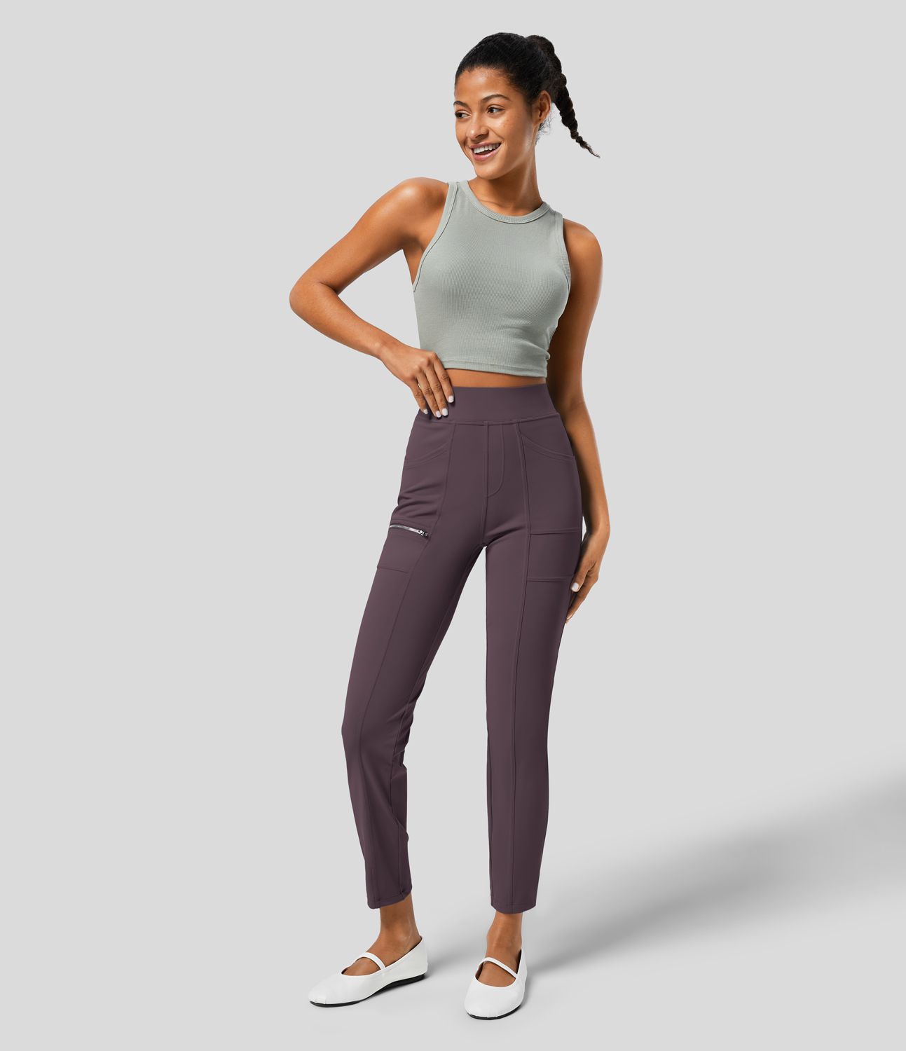 Pantalon ajusté taille haute zippé avec poches
